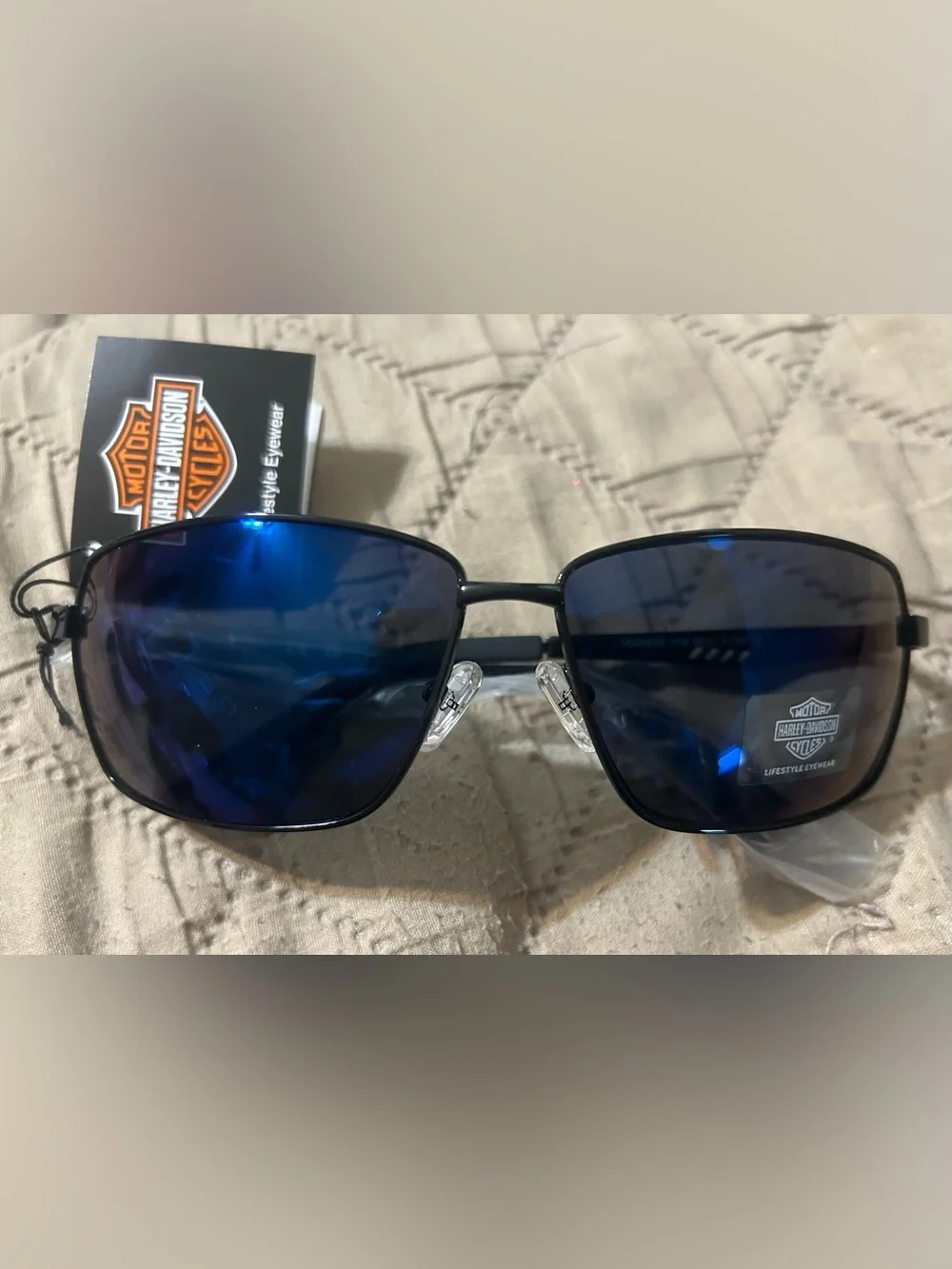 Harley Davidson Mens Black Wire Frame Sunglasses Blue Mirrored Shades